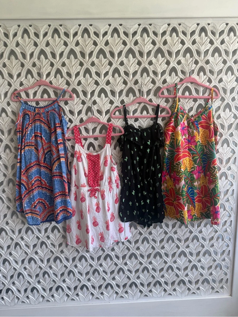 4 Tropical & Printed Summer Dresses and Romper, Size 5